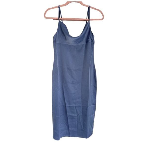 WeWoreWhat Revolve Slate Blue Satin Charmeuse Cowl Neck Midi Dress NWT - Picture 2 of 8
